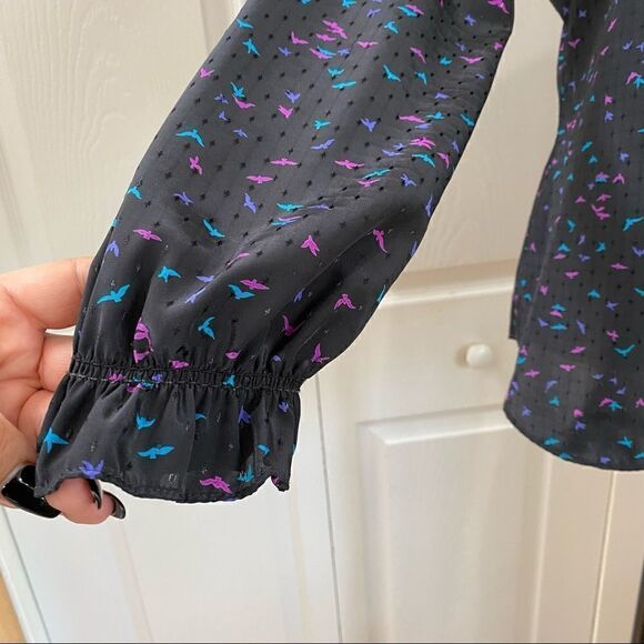 Vintage Langtry Black Ruffled High Neck Button Down Blouse - Picture 5 of 12